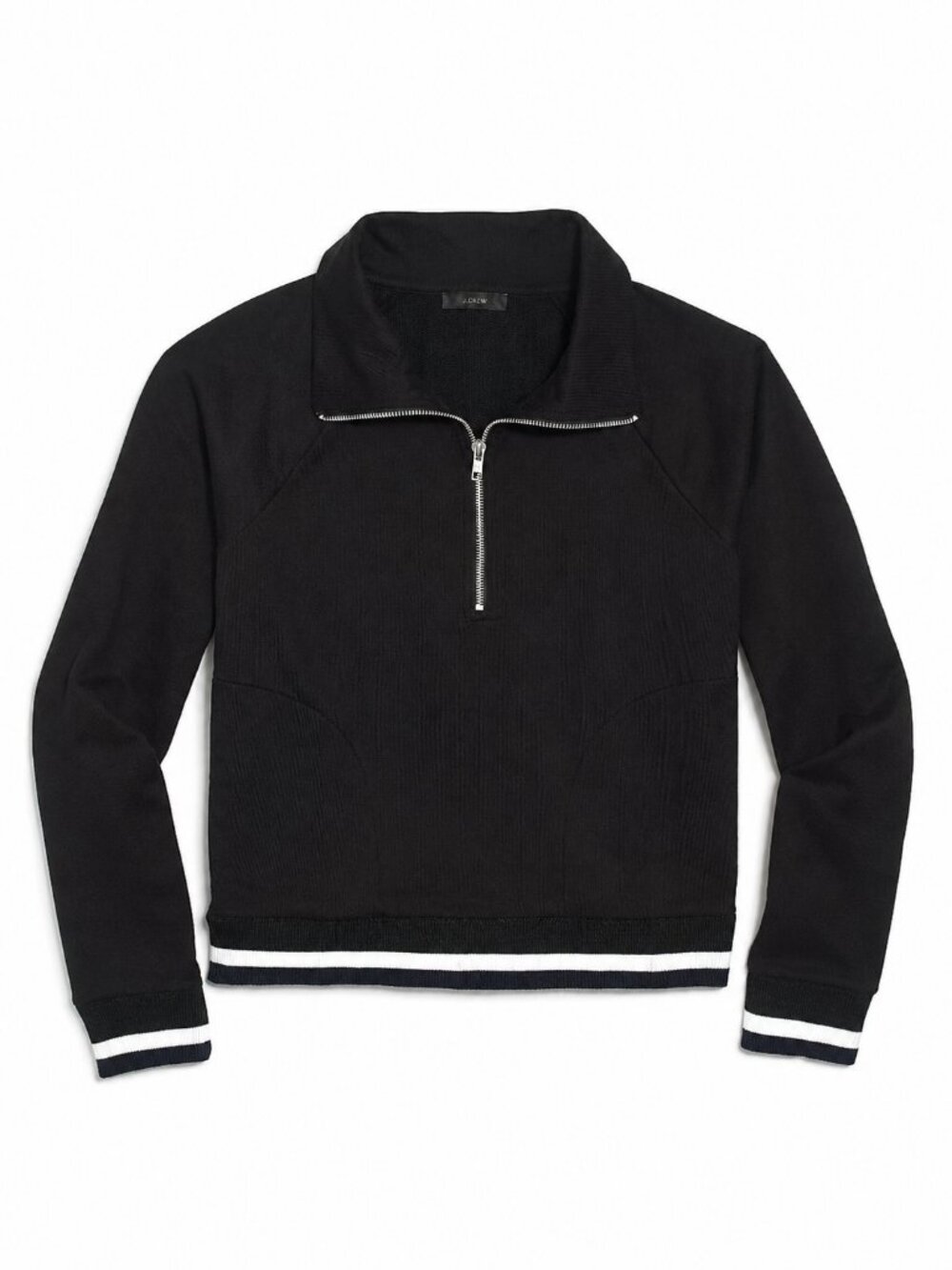 NWT J.Crew Cropped Sweatshirt Half Zip Sweater in Black / White | XXS